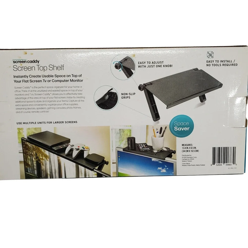 Screen Caddy Screen Shelf Black Adjustable TV Monitor Organizer 13.4 x 6.5 in